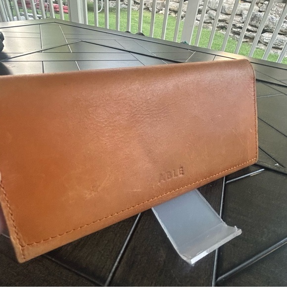 ABLE tan leather fold out ladies wallet distressed western boho chic - Picture 9 of 9